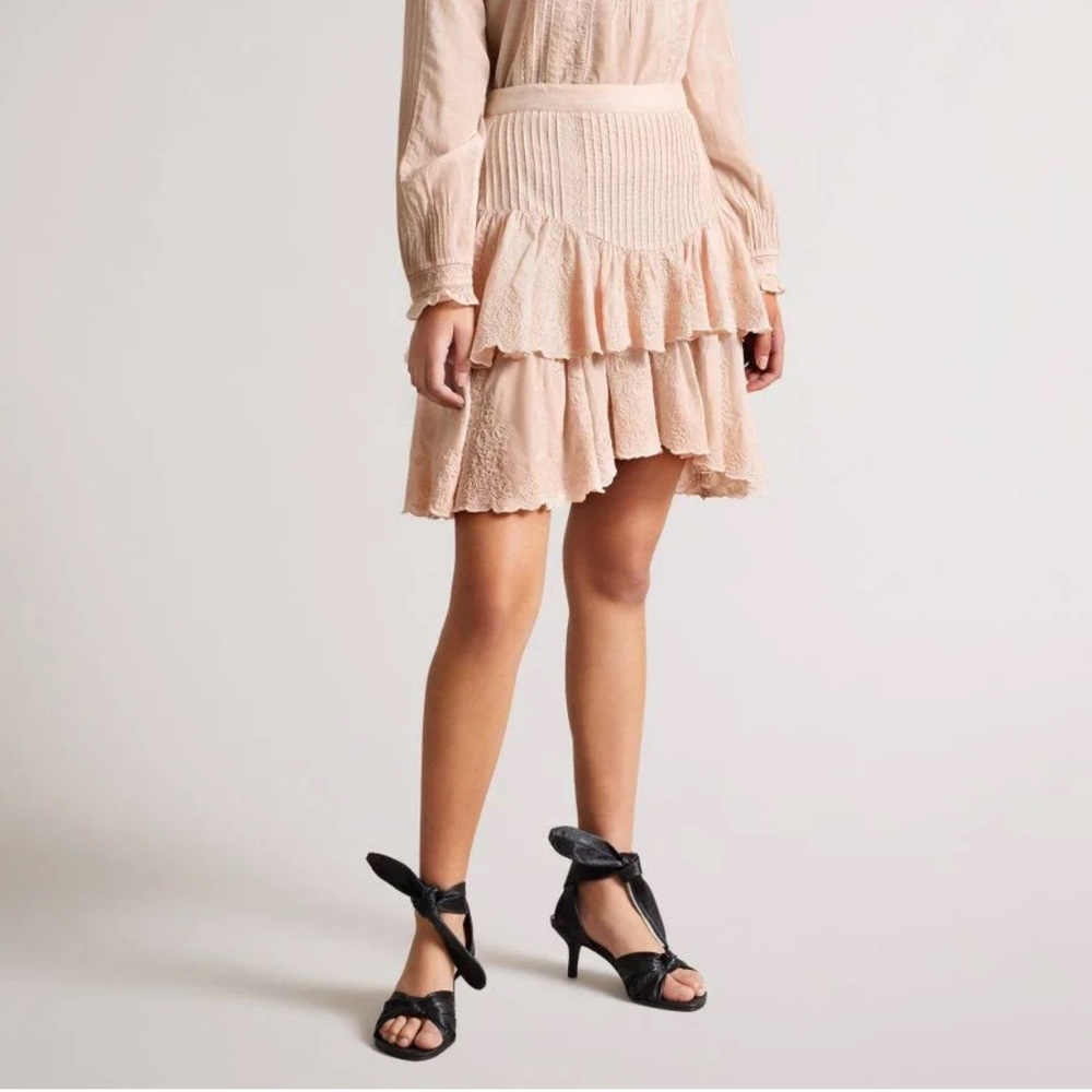 TED BAKER Alegria Tiered Pink Mini Skirt